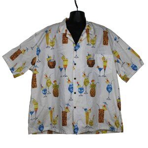 Pacific Legend Hawaiian Aloha Shirt Button Up Black Mens 4XL Tiki Cocktail Drink